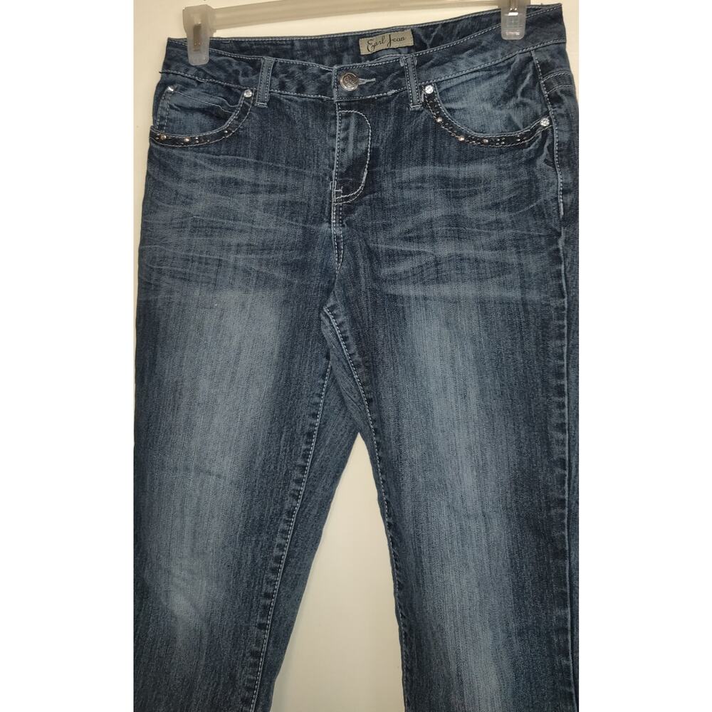 Earl Jean Denim Capris Blue Jeans Sz 8 Rhinestones Embellished BLING Stretch - Picture 3 of 15